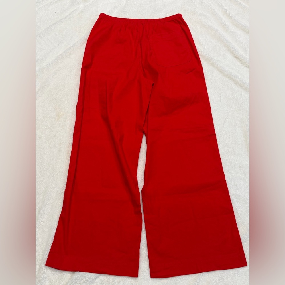 NWT  Athleta Womens Small Paradise Linen Blend Wide Leg Pant Red Drawstring - Picture 9 of 13
